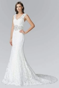Elizabeth K Bridal Elizabeth K - GL2078 V-neckline With Open Back Lace Trumpet Gown Formal Gowns