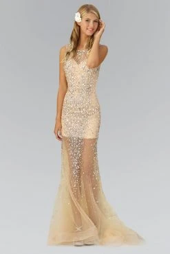 Elizabeth K - GL2084 Sleeveless Jewel Embellished Sheer Gown