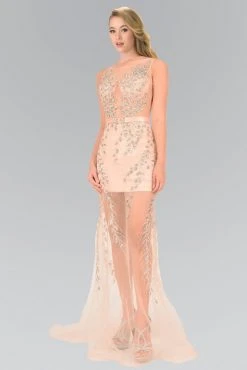 Formal Gowns Elizabeth K - GL2087 Illusion Bateau Neckline With Sheer Skirt Gown