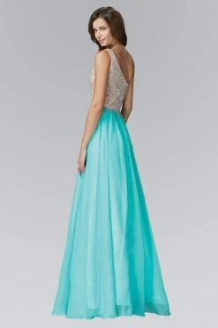 Elizabeth K - GL2094 Bead Embellished Asymmetric Neck Chiffon Gown