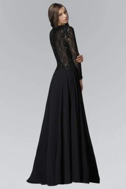 Formal Gowns Elizabeth K - GL2097 Long Sleeve Beaded Chiffon A-line Gown