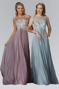 Elizabeth K - GL2098 Embellished Bateau Neck A-Line Dress Formal Gowns
