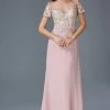 Elizabeth K - GL2100 Lace Embellished Illusion Jewel Neck Dress