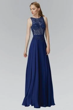 Formal Gowns Elizabeth K - GL2103 Embellished Jewel Neck A-Line Dress