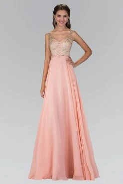 Elizabeth K - GL2116 Bejeweled V-Neck Chiffon Gown Formal Gowns