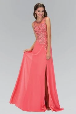 Elizabeth K - GL2118 Embellished Illusion High Neck A-Line Gown Formal Gowns