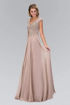 Elizabeth K - GL2119 Bead Embellished V-Neck Chiffon Gown