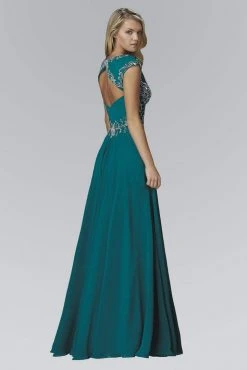 Elizabeth K - GL2119 Bead Embellished V-Neck Chiffon Gown