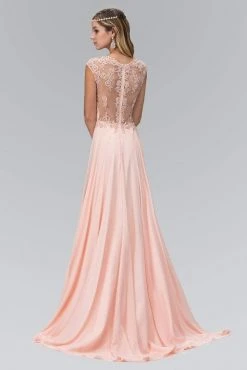 Elizabeth K - GL2136 Laced Bateau Neck A-Line Chiffon Dress Formal Gowns