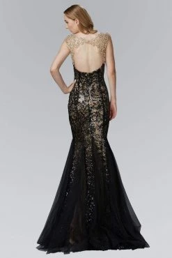 Elizabeth K - GL2137 Sequined Bateau Neck Tulle Trumpet Gown