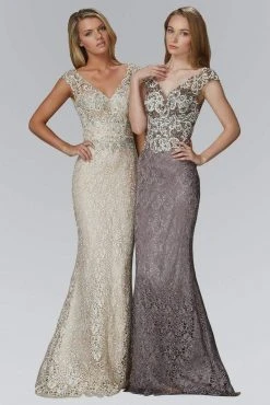 Formal Gowns Elizabeth K - GL2138 Embroidered V-Neck Mermaid Gown