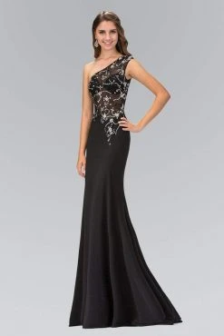 Formal Gowns Elizabeth K - GL2143 Beaded Asymmetrical Neck Gown