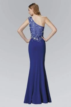 Formal Gowns Elizabeth K - GL2143 Beaded Asymmetrical Neck Gown