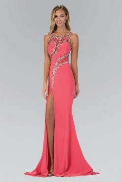 Elizabeth K - GL2146 Beaded Bateau Neck Trumpet Gown Formal Gowns