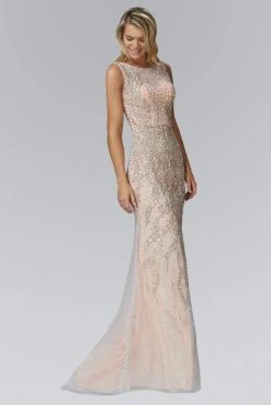 Elizabeth K - GL2154 Jewel Embellished Bateau Neckline Gown