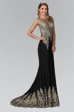 Formal Gowns Elizabeth K - GL2166 Beaded Illusion Scoop Neck Jersey Dress