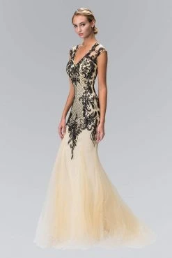 Elizabeth K - GL2169 V-neckline With Open Back Beaded Gown Formal Gowns