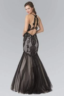 Elizabeth K - GL2219 Laced Halter Tulle Mermaid Dress Formal Gowns