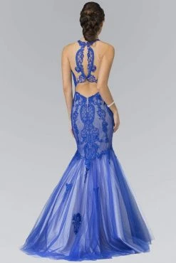 Elizabeth K - GL2219 Laced Halter Tulle Mermaid Dress Formal Gowns