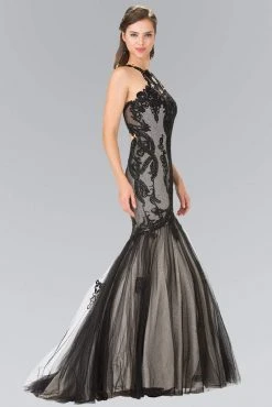 Elizabeth K - GL2219 Laced Halter Tulle Mermaid Dress Formal Gowns