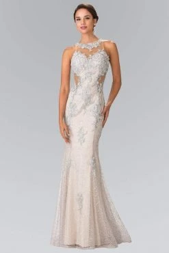 Formal Gowns Elizabeth K - GL2220 Embroidered Halter Neck Mermaid Dress