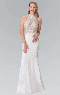 Elizabeth K - GL2227 Embellished High Neck Mikado Trumpet Dress Formal Gowns