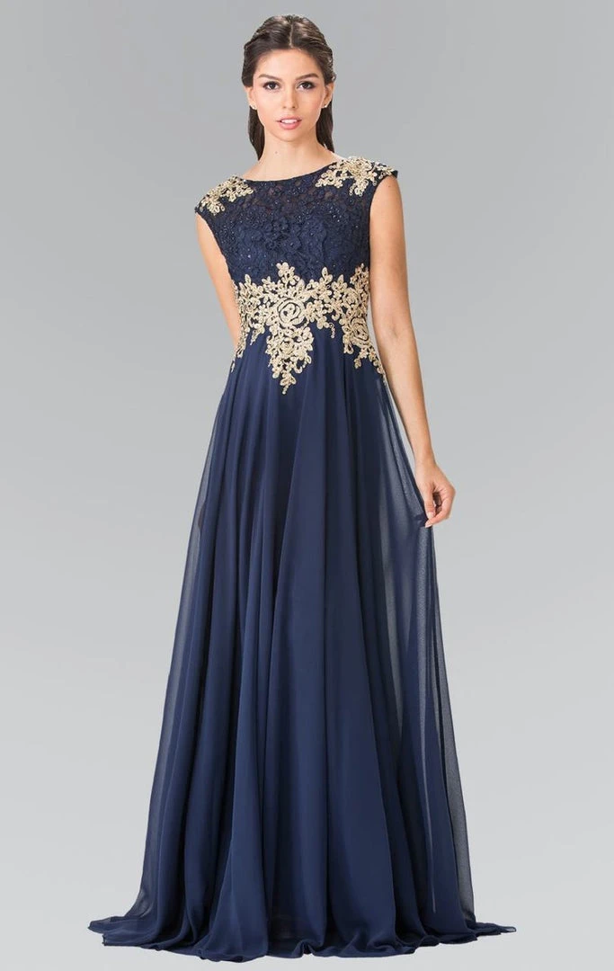 Formal Gowns Elizabeth K - GL2228 Embellished Bateau Chiffon A-Line Dress 8 Formal Gowns Elizabeth K - GL2228 Embellished Bateau Chiffon A-Line Dress