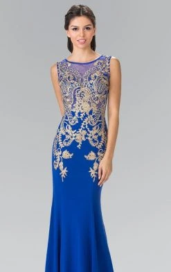 Formal Gowns Elizabeth K - GL2230 Embroidered Bateau Neck Jersey Trumpet Dress 14 Formal Gowns Elizabeth K - GL2230 Embroidered Bateau Neck Jersey Trumpet Dress
