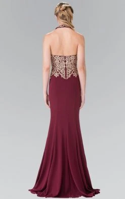 Formal Gowns Elizabeth K - GL2231 Embroidered Halter Jersey Trumpet Dress