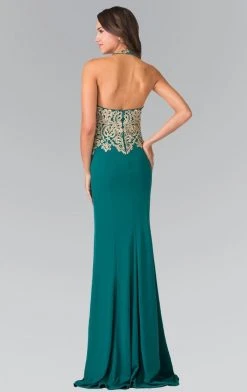 Formal Gowns Elizabeth K - GL2231 Embroidered Halter Jersey Trumpet Dress
