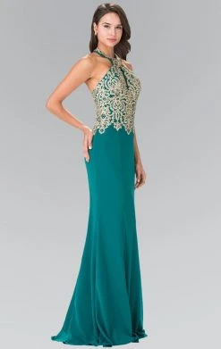 Formal Gowns Elizabeth K - GL2231 Embroidered Halter Jersey Trumpet Dress