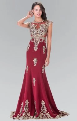 Formal Gowns Elizabeth K - GL2233 Embellished High Neck Jersey Trumpet Dress