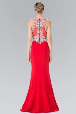 Formal Gowns Elizabeth K - GL2236 High Neck With Silver Embroidered Bodice Gown