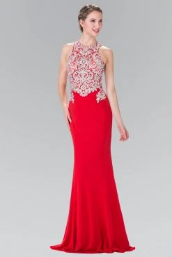 Formal Gowns Elizabeth K - GL2236 High Neck With Silver Embroidered Bodice Gown
