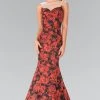 Elizabeth K - GL2246 Illusion Bateau Neckline With Floral Print Gown Formal Gowns