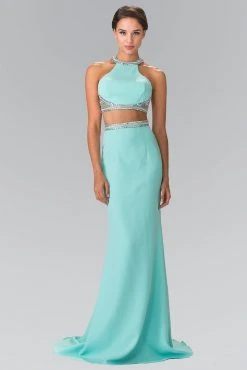 Formal Gowns Elizabeth K - GL2256 Beaded Halter Neck Two-Piece Evening Gown