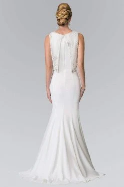 Elizabeth K - GL2257 V-Neck With Detachable Beaded Lace Top Gown