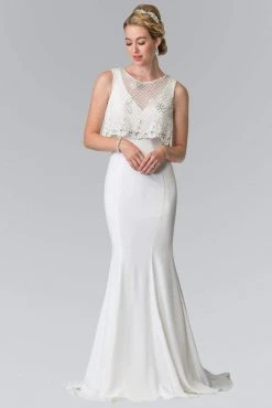 Elizabeth K - GL2257 V-Neck With Detachable Beaded Lace Top Gown