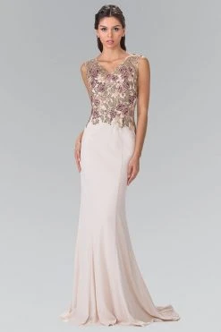 Formal Gowns Elizabeth K - GL2270 Embroidered V Neck Long Dress