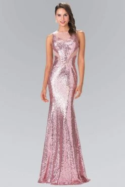 Elizabeth K - GL2292 Sequined Illusion Panel Sheath Gown 16 Elizabeth K - GL2292 Sequined Illusion Panel Sheath Gown