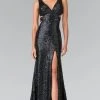 Formal Gowns Elizabeth K - GL2300 V-Neck Long Dress With Slit