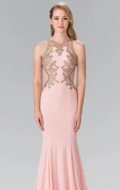 Elizabeth K - GL2321 Halter Long Gown With Side Cut Outs Formal Gowns