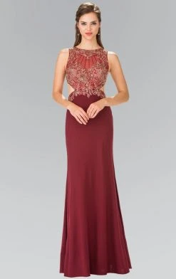 Plus Size Dresses Elizabeth K - GL2324 Jewel Long Dress With Side Cut Outs