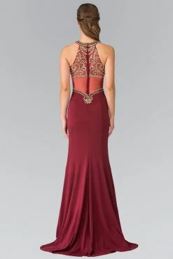 Elizabeth K - GL2328 Embellished Halter Neck With Sheer Back Gown