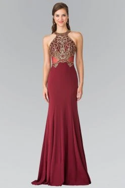 Elizabeth K - GL2328 Embellished Halter Neck With Sheer Back Gown