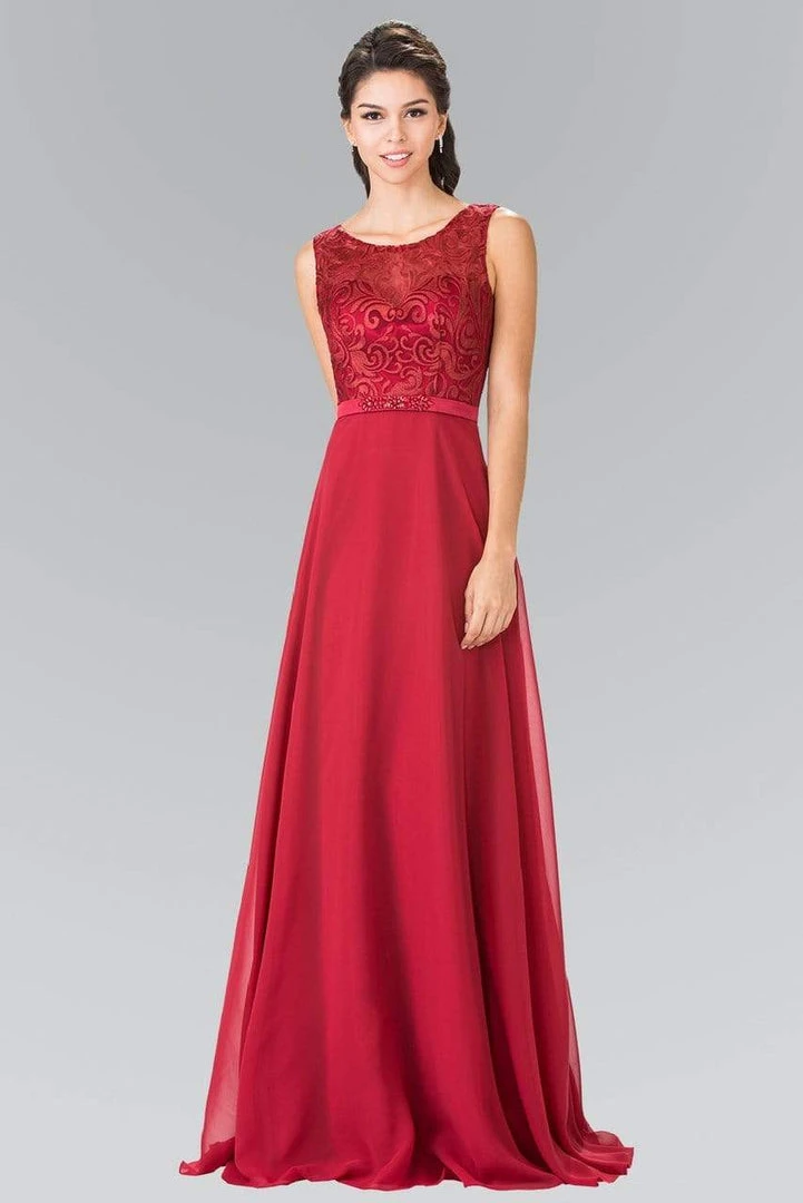 Elizabeth K - GL2364 Embroidered Illusion Top Chiffon A Line Dress Formal Gowns 12 Elizabeth K - GL2364 Embroidered Illusion Top Chiffon A Line Dress Formal Gowns