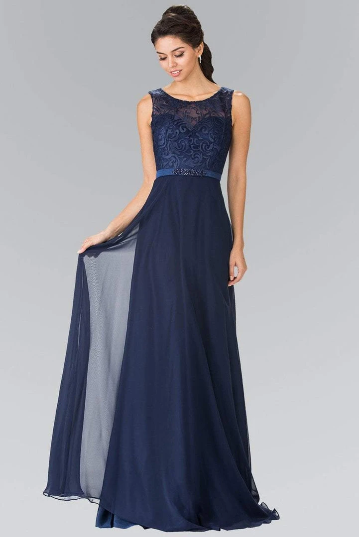 Elizabeth K - GL2364 Embroidered Illusion Top Chiffon A Line Dress Formal Gowns 14 Elizabeth K - GL2364 Embroidered Illusion Top Chiffon A Line Dress Formal Gowns