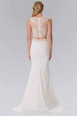 Formal Gowns Elizabeth K - GL2373 Two-Piece Beaded Lace Top Evening Gown