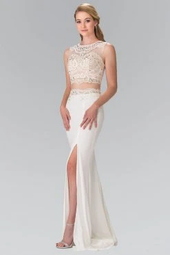 Formal Gowns Elizabeth K - GL2373 Two-Piece Beaded Lace Top Evening Gown