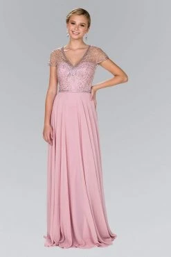 Formal Gowns Elizabeth K - GL2405 Beaded V-neck Sheath Dress 6 Formal Gowns Elizabeth K - GL2405 Beaded V-neck Sheath Dress
